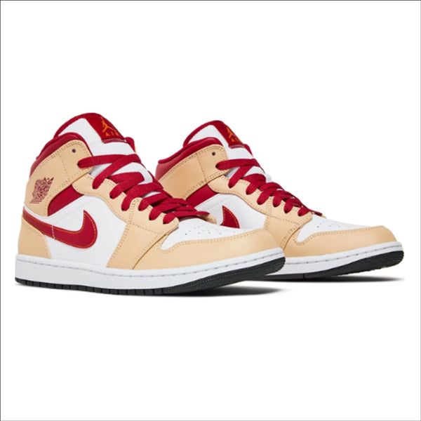 Jordan 1 Mid Light Curry Cardinal