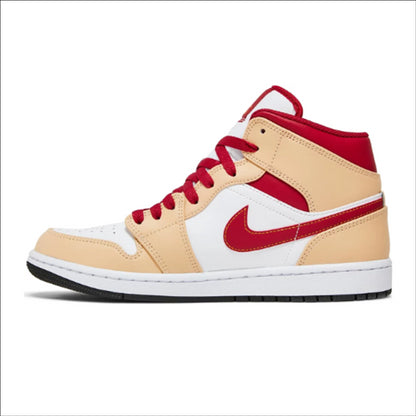 Jordan 1 Mid Light Curry Cardinal