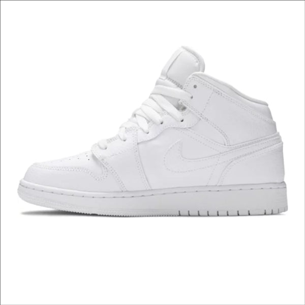 Jordan 1 Mid Triple White Tumbled Leather (GS)