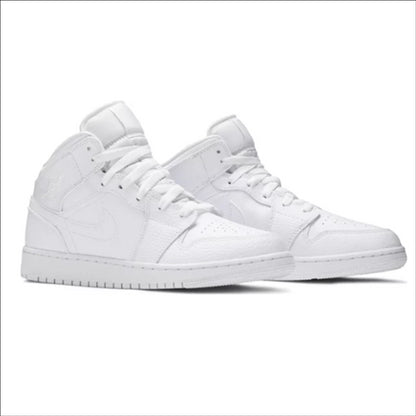 Jordan 1 Mid Triple White Tumbled Leather (GS)